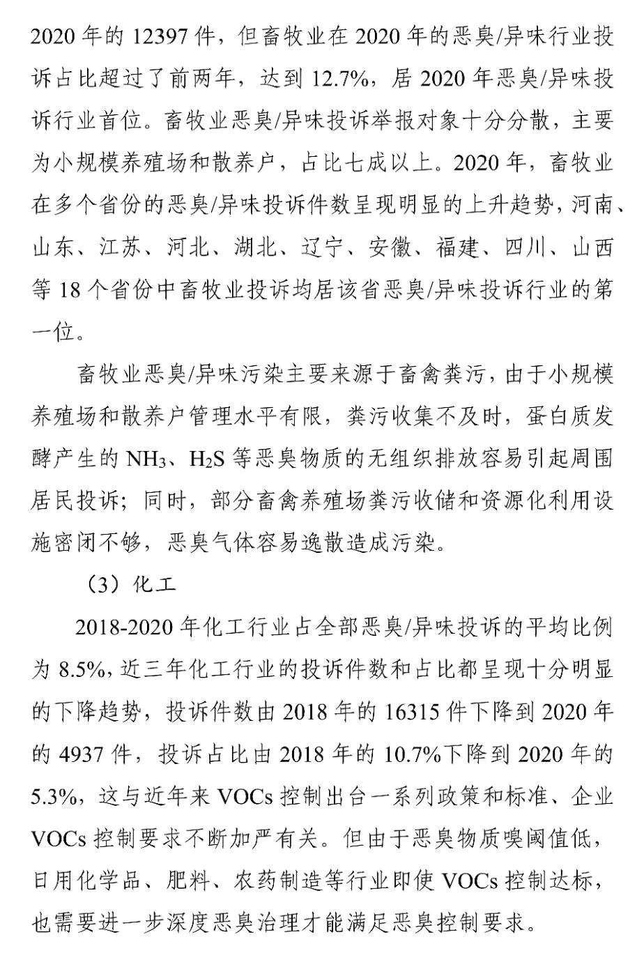 國家生態環境部關于印發《2018-2020年全國惡臭/異味污染投訴情況分析》報告
