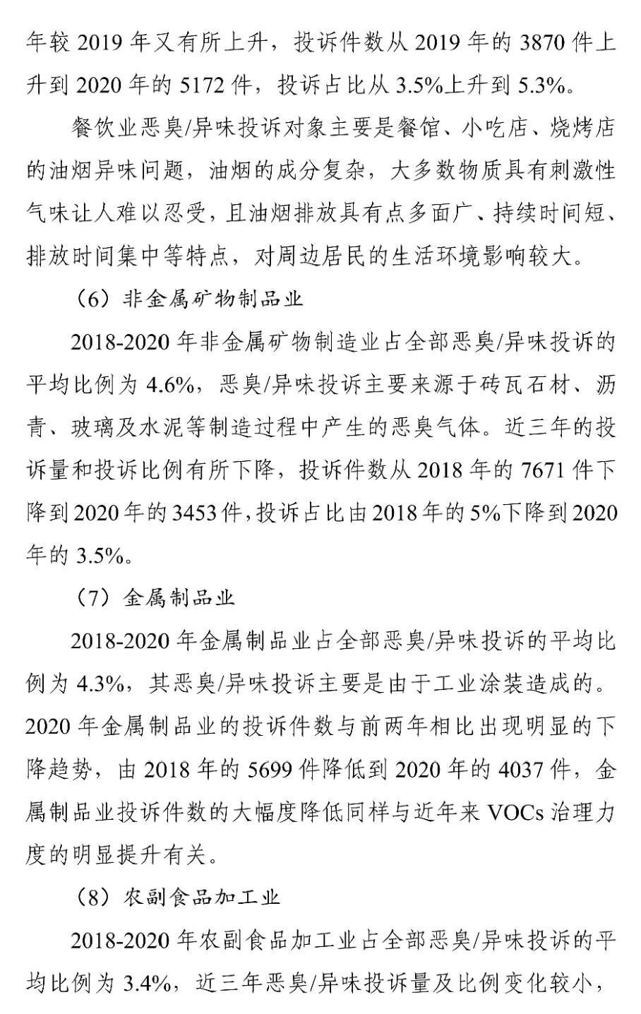 國家生態環境部關于印發《2018-2020年全國惡臭/異味污染投訴情況分析》報告